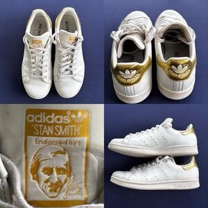 Size 7.5 - adidas Stan Smith White Gold Metallic W